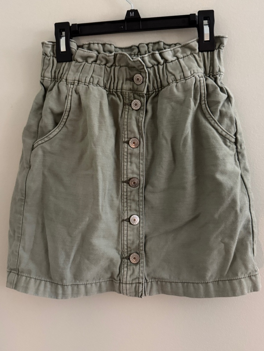 American Eagle Outfitters Sage Green Button-Front Paperbag Waist Mini Skirt